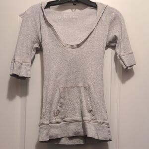 Victoria's Secret Tee Shop Gray Hooded 3/4 Sleeve Hooded T-shirt Size Small